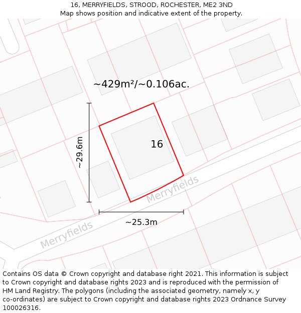 16, MERRYFIELDS, STROOD, ROCHESTER, ME2 3ND: Plot and title map