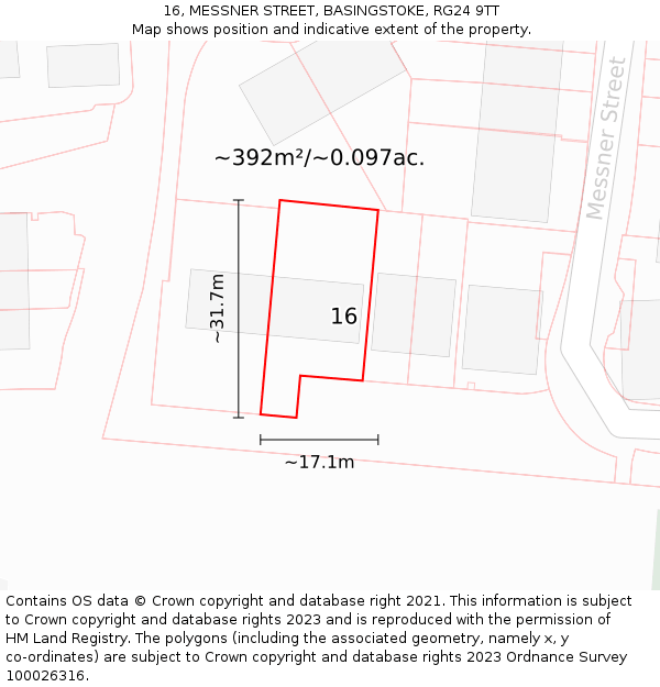 16, MESSNER STREET, BASINGSTOKE, RG24 9TT: Plot and title map