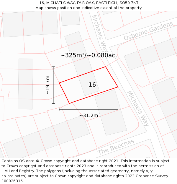16, MICHAELS WAY, FAIR OAK, EASTLEIGH, SO50 7NT: Plot and title map