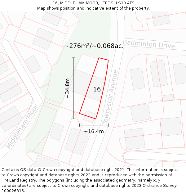 16, MIDDLEHAM MOOR, LEEDS, LS10 4TS: Plot and title map
