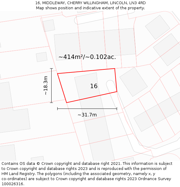 16, MIDDLEWAY, CHERRY WILLINGHAM, LINCOLN, LN3 4RD: Plot and title map