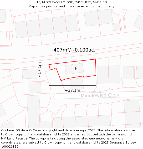 16, MIDDLEWICH CLOSE, DAVENTRY, NN11 0GJ: Plot and title map