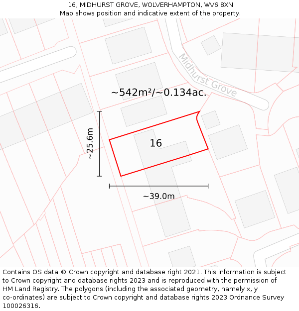 16, MIDHURST GROVE, WOLVERHAMPTON, WV6 8XN: Plot and title map