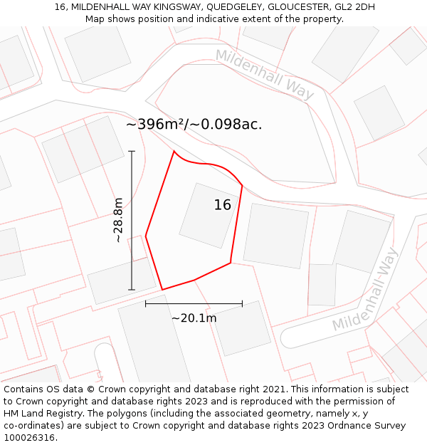 16, MILDENHALL WAY KINGSWAY, QUEDGELEY, GLOUCESTER, GL2 2DH: Plot and title map