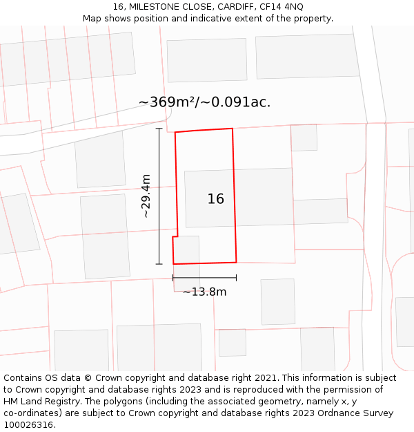 16, MILESTONE CLOSE, CARDIFF, CF14 4NQ: Plot and title map