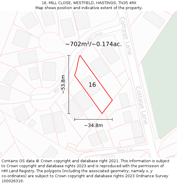 16, MILL CLOSE, WESTFIELD, HASTINGS, TN35 4RX: Plot and title map
