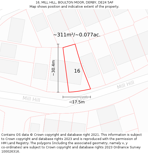 16, MILL HILL, BOULTON MOOR, DERBY, DE24 5AF: Plot and title map