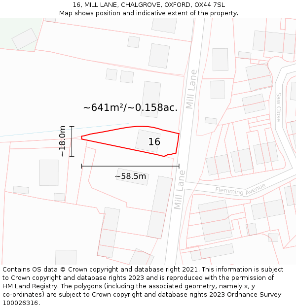 16, MILL LANE, CHALGROVE, OXFORD, OX44 7SL: Plot and title map