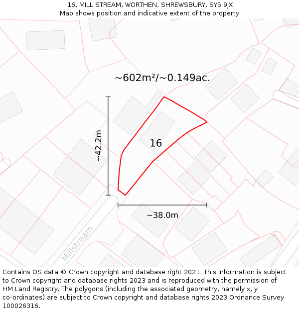 16, MILL STREAM, WORTHEN, SHREWSBURY, SY5 9JX: Plot and title map