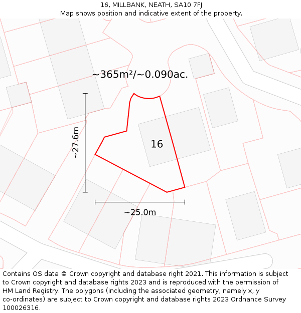 16, MILLBANK, NEATH, SA10 7FJ: Plot and title map