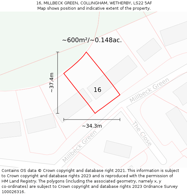 16, MILLBECK GREEN, COLLINGHAM, WETHERBY, LS22 5AF: Plot and title map