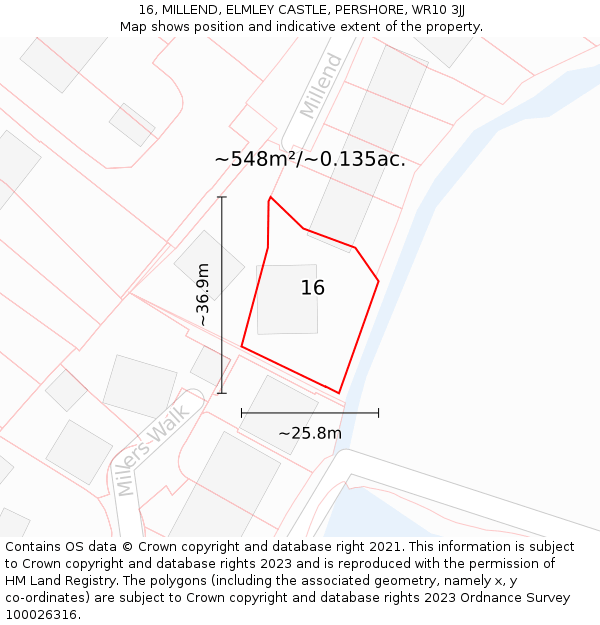 16, MILLEND, ELMLEY CASTLE, PERSHORE, WR10 3JJ: Plot and title map