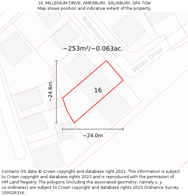 16, MILLENIUM DRIVE, AMESBURY, SALISBURY, SP4 7GW: Plot and title map