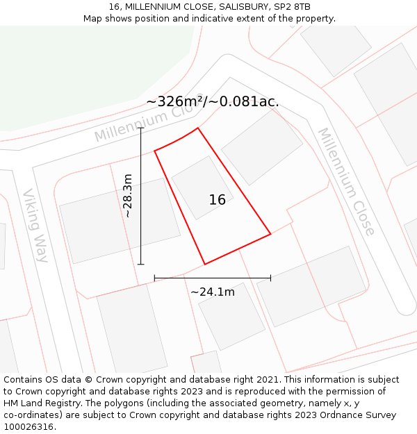 16, MILLENNIUM CLOSE, SALISBURY, SP2 8TB: Plot and title map