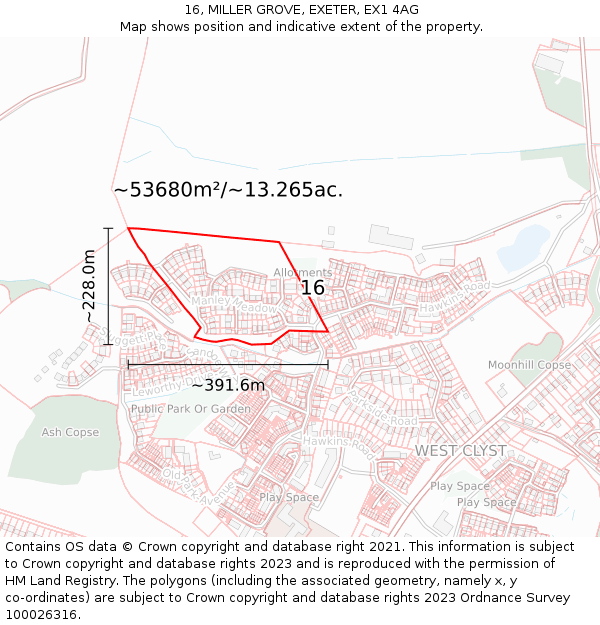 16, MILLER GROVE, EXETER, EX1 4AG: Plot and title map