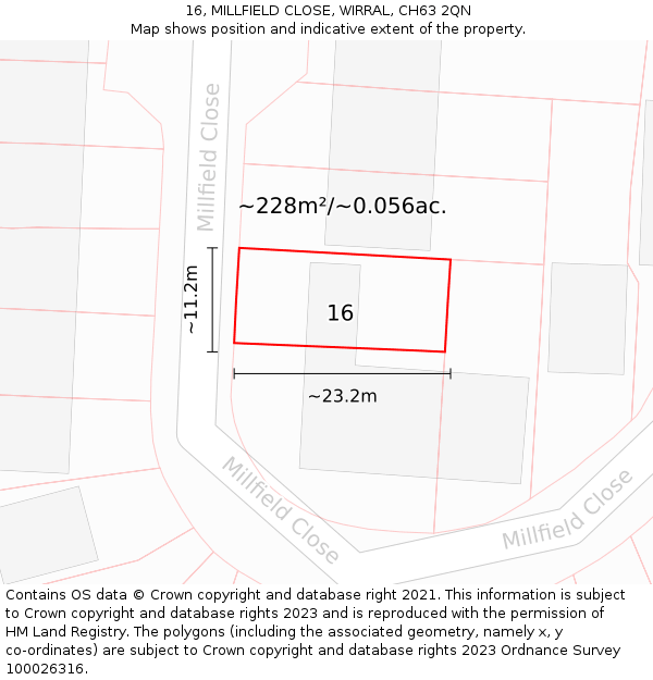 16, MILLFIELD CLOSE, WIRRAL, CH63 2QN: Plot and title map