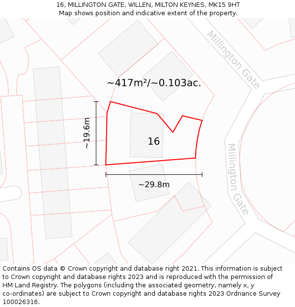 16, MILLINGTON GATE, WILLEN, MILTON KEYNES, MK15 9HT: Plot and title map
