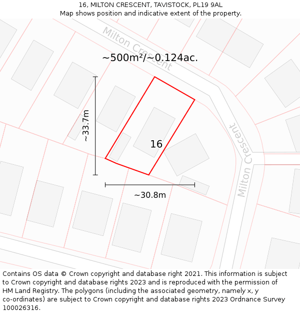 16, MILTON CRESCENT, TAVISTOCK, PL19 9AL: Plot and title map