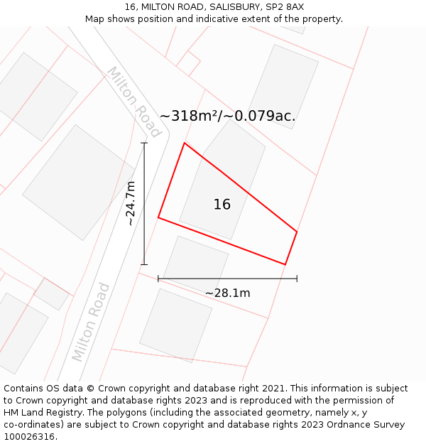 16, MILTON ROAD, SALISBURY, SP2 8AX: Plot and title map
