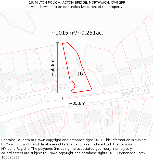 16, MILTON ROUGH, ACTON BRIDGE, NORTHWICH, CW8 2RF: Plot and title map