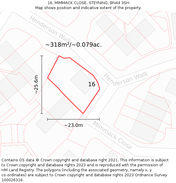 16, MIMMACK CLOSE, STEYNING, BN44 3SH: Plot and title map