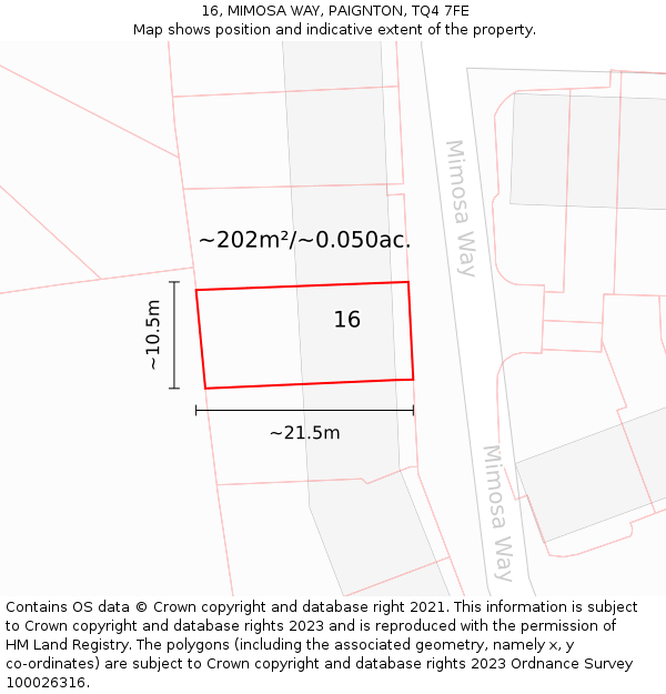 16, MIMOSA WAY, PAIGNTON, TQ4 7FE: Plot and title map