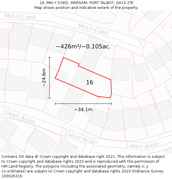 16, MIN Y COED, MARGAM, PORT TALBOT, SA13 2TE: Plot and title map