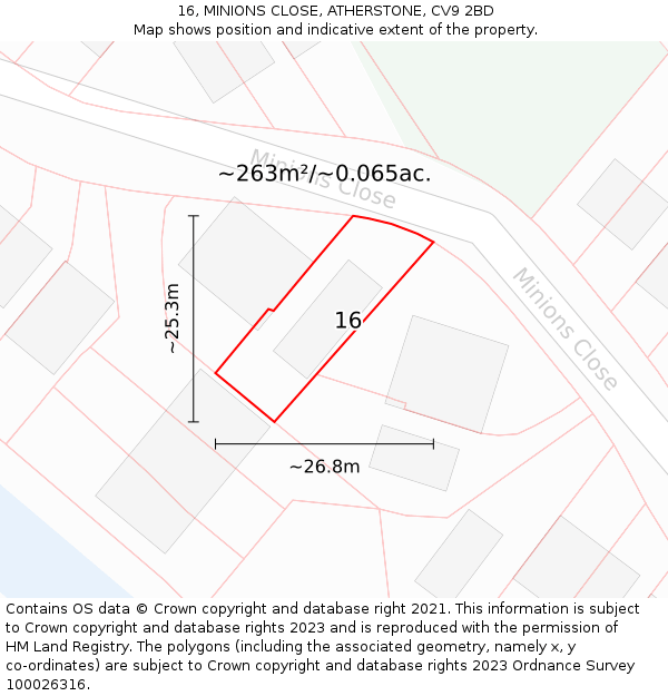 16, MINIONS CLOSE, ATHERSTONE, CV9 2BD: Plot and title map