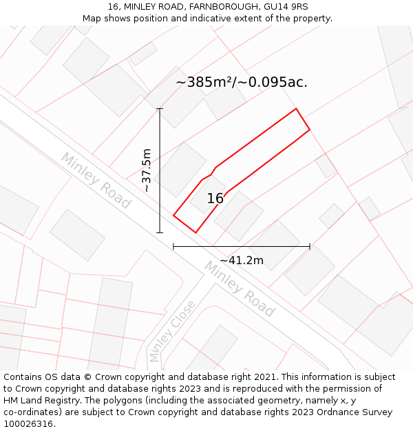 16, MINLEY ROAD, FARNBOROUGH, GU14 9RS: Plot and title map