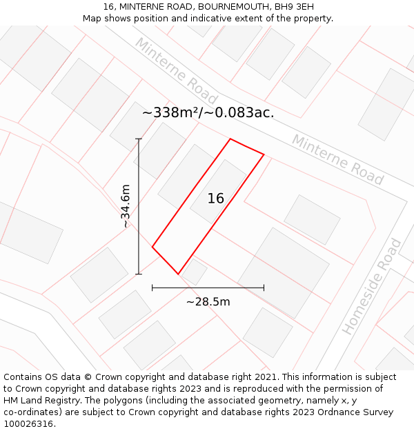 16, MINTERNE ROAD, BOURNEMOUTH, BH9 3EH: Plot and title map