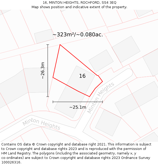 16, MINTON HEIGHTS, ROCHFORD, SS4 3EQ: Plot and title map