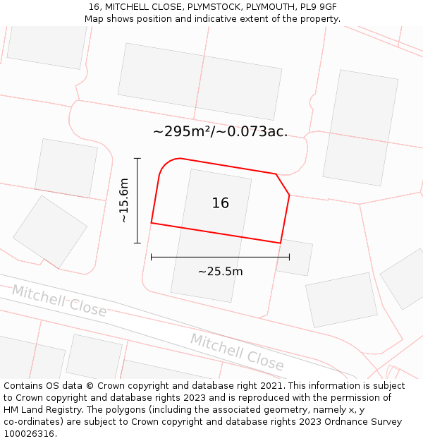 16, MITCHELL CLOSE, PLYMSTOCK, PLYMOUTH, PL9 9GF: Plot and title map