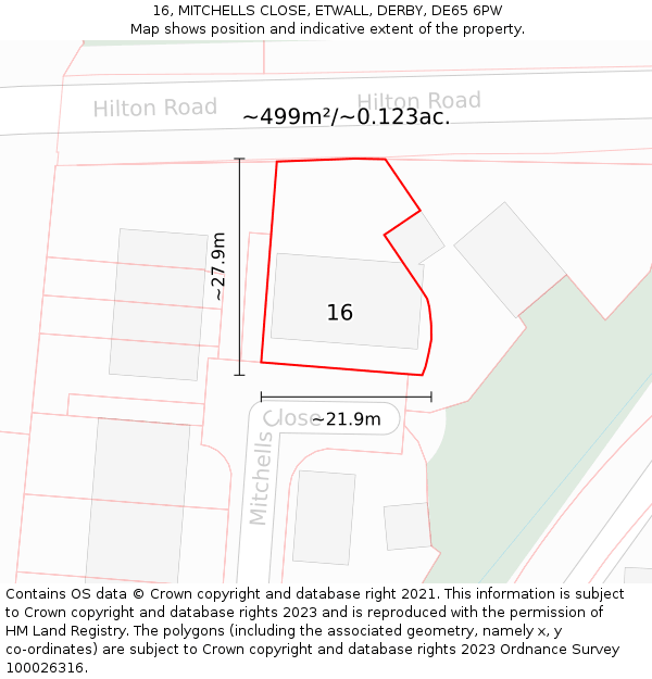 16, MITCHELLS CLOSE, ETWALL, DERBY, DE65 6PW: Plot and title map