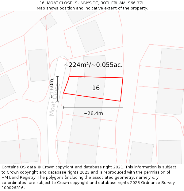 16, MOAT CLOSE, SUNNYSIDE, ROTHERHAM, S66 3ZH: Plot and title map