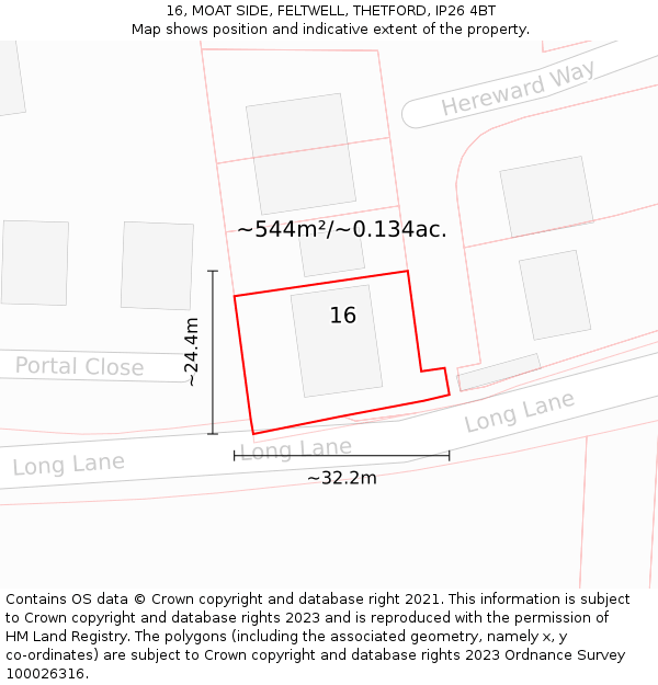 16, MOAT SIDE, FELTWELL, THETFORD, IP26 4BT: Plot and title map