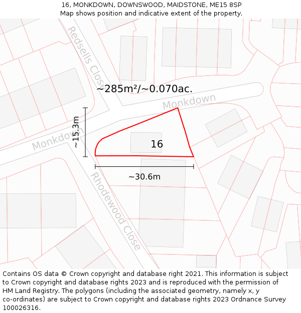16, MONKDOWN, DOWNSWOOD, MAIDSTONE, ME15 8SP: Plot and title map