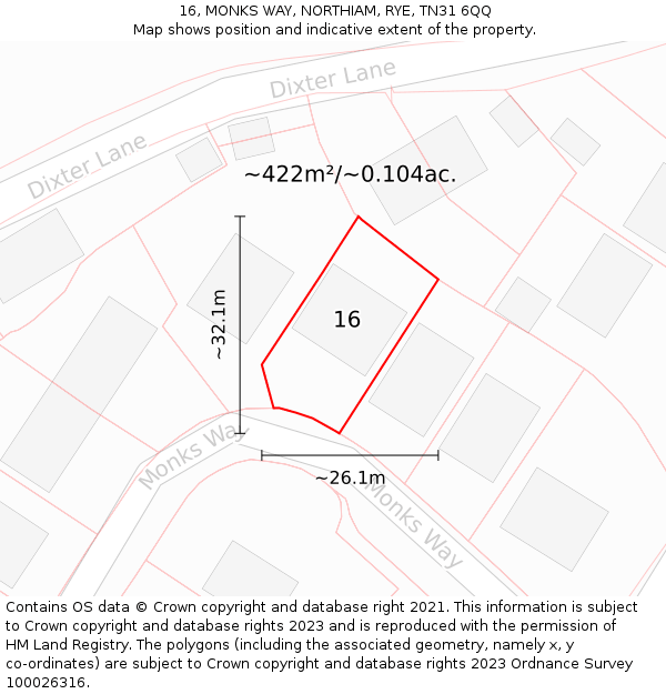 16, MONKS WAY, NORTHIAM, RYE, TN31 6QQ: Plot and title map