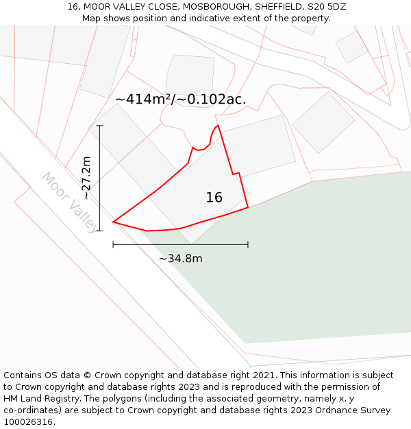 16, MOOR VALLEY CLOSE, MOSBOROUGH, SHEFFIELD, S20 5DZ: Plot and title map