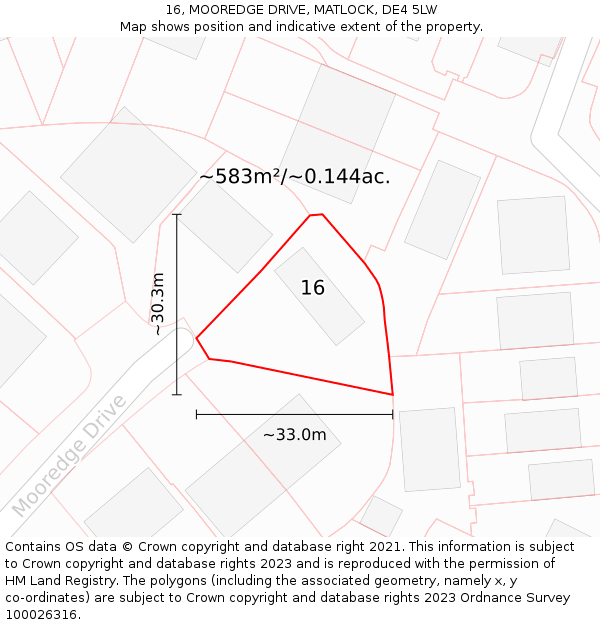 16, MOOREDGE DRIVE, MATLOCK, DE4 5LW: Plot and title map
