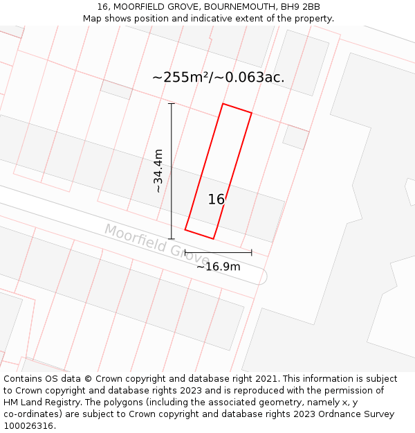 16, MOORFIELD GROVE, BOURNEMOUTH, BH9 2BB: Plot and title map