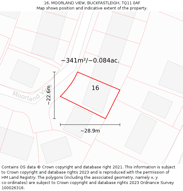 16, MOORLAND VIEW, BUCKFASTLEIGH, TQ11 0AF: Plot and title map