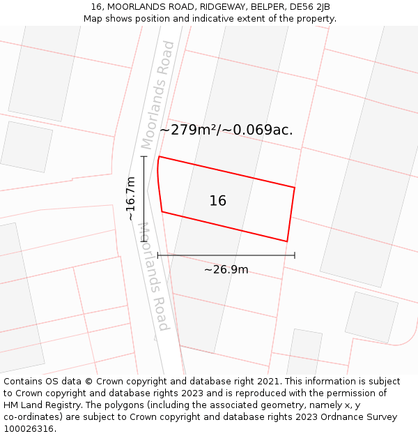 16, MOORLANDS ROAD, RIDGEWAY, BELPER, DE56 2JB: Plot and title map