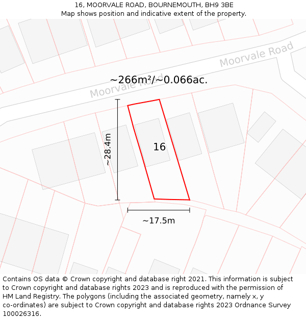 16, MOORVALE ROAD, BOURNEMOUTH, BH9 3BE: Plot and title map