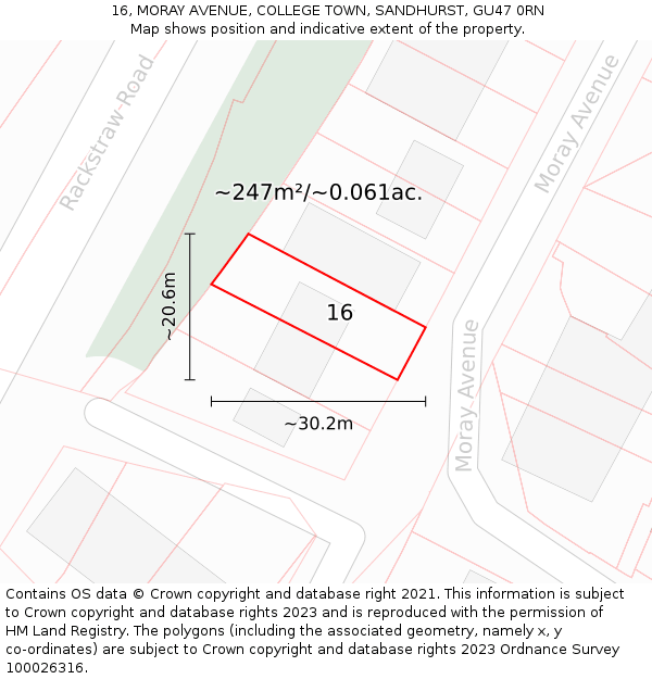 16, MORAY AVENUE, COLLEGE TOWN, SANDHURST, GU47 0RN: Plot and title map
