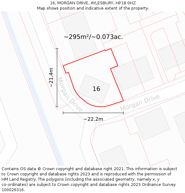 16, MORGAN DRIVE, AYLESBURY, HP18 0HZ: Plot and title map