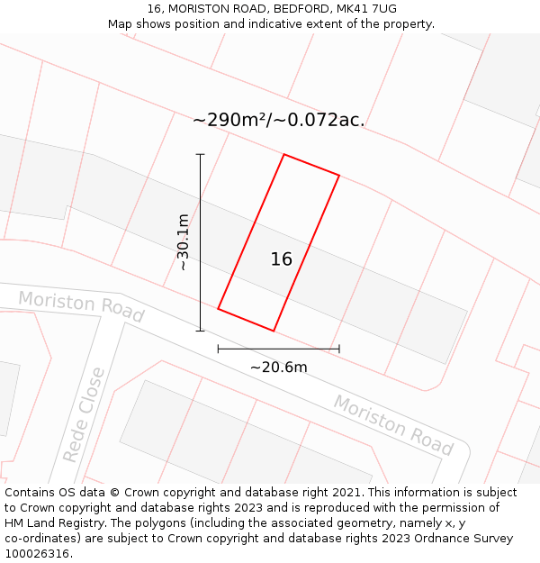 16, MORISTON ROAD, BEDFORD, MK41 7UG: Plot and title map