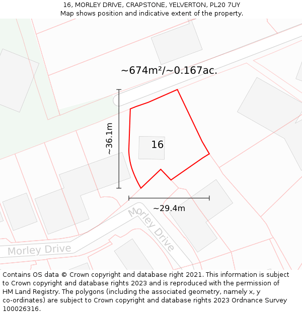 16, MORLEY DRIVE, CRAPSTONE, YELVERTON, PL20 7UY: Plot and title map