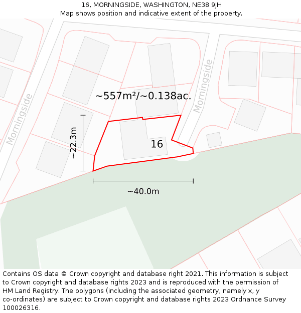 16, MORNINGSIDE, WASHINGTON, NE38 9JH: Plot and title map