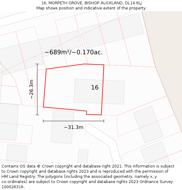 16, MORPETH GROVE, BISHOP AUCKLAND, DL14 6LJ: Plot and title map