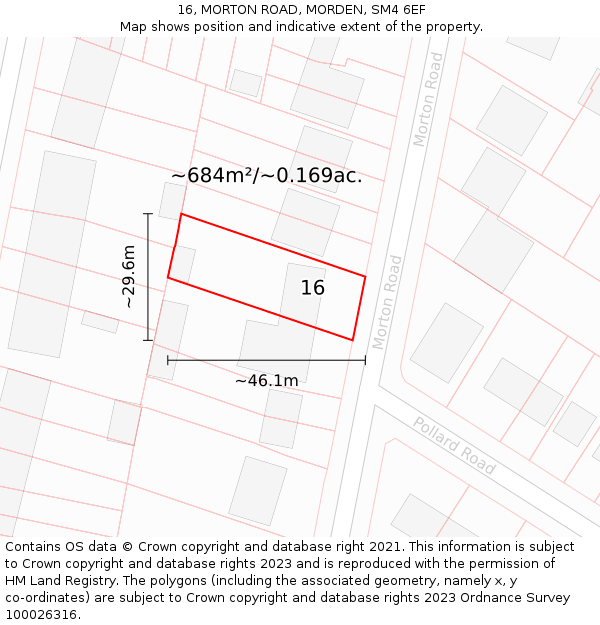 16, MORTON ROAD, MORDEN, SM4 6EF: Plot and title map